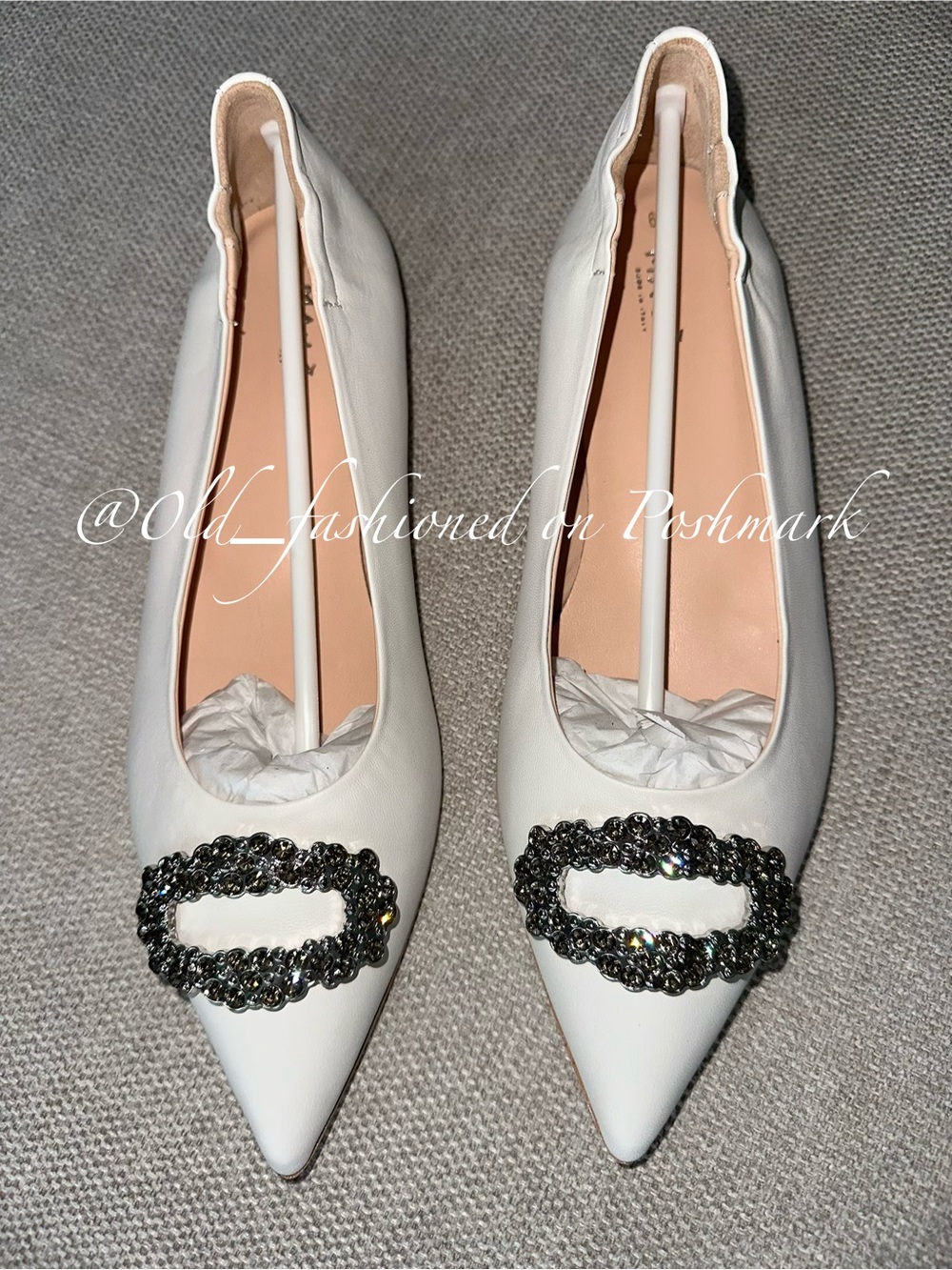 MA&LO Made In Italy Leather Pointy Toe Flats With Jewel